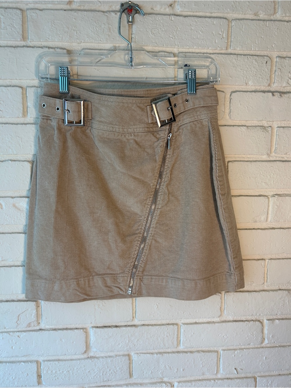 Urban Outfitters Y2K Corduroy Buckle Zip Mini Skirt Beige M